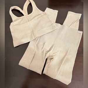 Savage X Fenty Ribbed Leggings & Racerback Sports Bra Set Taupe Medium